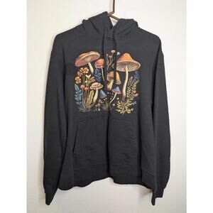 Port & Company Mushroom Hoodie Large Black Botanical Fungi Cottagecore